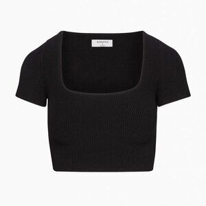 BABATON (Aritzia) L Sculpt Knit Square Neck Top Short Sleeve Ribbed